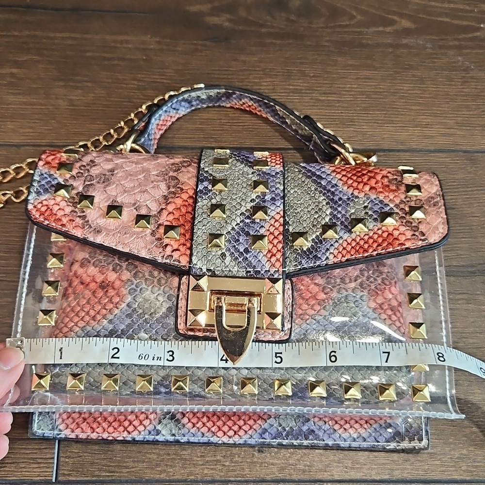 NWOT Studded Snakeskin Women's Bag + Pouch Set - Picture 15 of 16